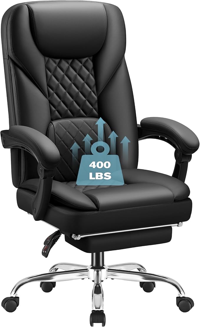 Furmax Office Chair with Footrest Ergonomic High Back Design Executive Computer Desk Chair400lbs, 90-155° Reclining Leather Home Office Desk Chairs Swivel Task Chairs with Wheels(Black)